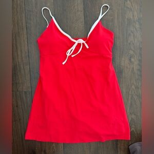 Red Spaghetti Strap Slip Dress with Contrast Trim